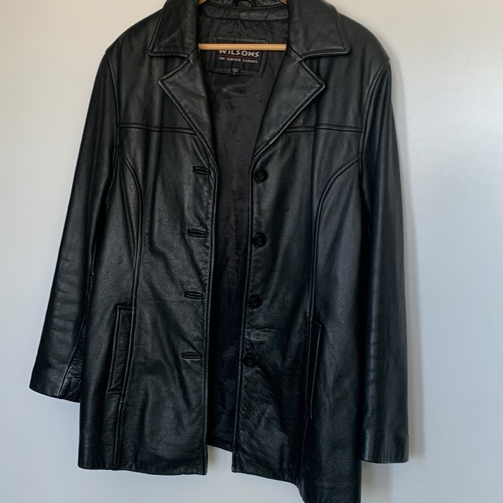 Wilsons leather long blazers jacket size L mob wife old money